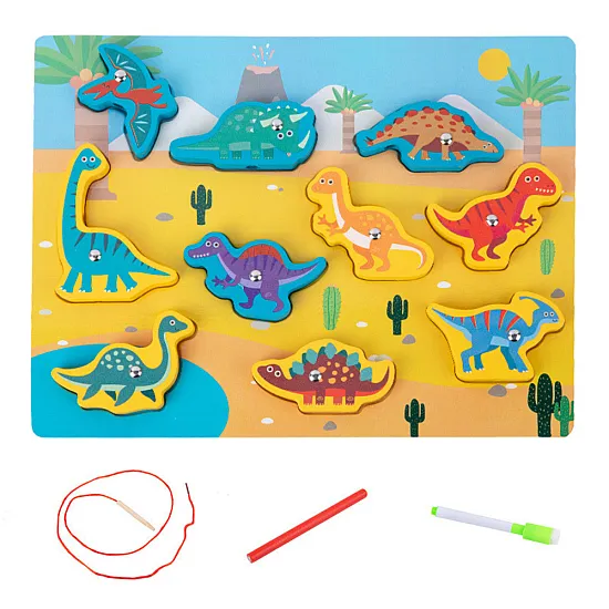 Medinė magnetinė dinozaurų delionė Mediniai žaislai