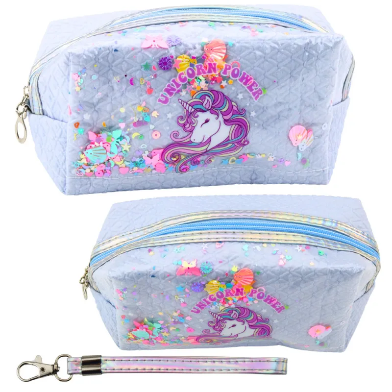 Skolas penālis Unicorn Confetti, zils, 20 cm Vimpeļi