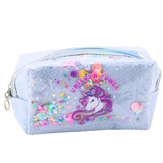 Skolas penālis Unicorn Confetti, zils, 20 cm Vimpeļi