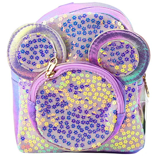 Violeta bērnu mugursoma ar mirdzumiem un peles ausīm 22cm 3L Mugursomas