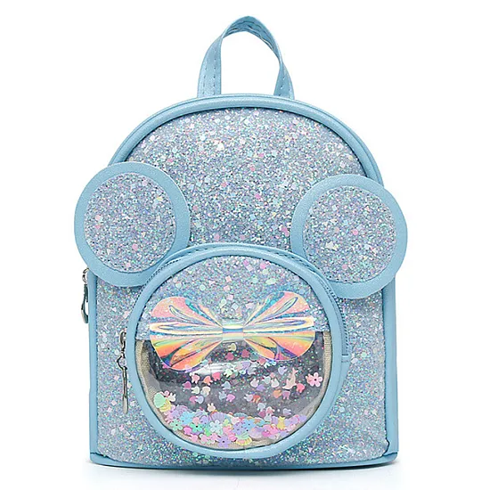 Bērnu zilā mugursoma ar mirdzumiem un peles ausīm, 22 cm, 3 l Mugursomas