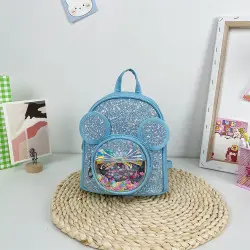 Bērnu zilā mugursoma ar mirdzumiem un peles ausīm, 22 cm, 3 l 