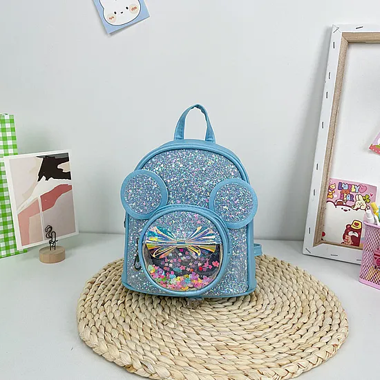 Bērnu zilā mugursoma ar mirdzumiem un peles ausīm, 22 cm, 3 l Mugursomas