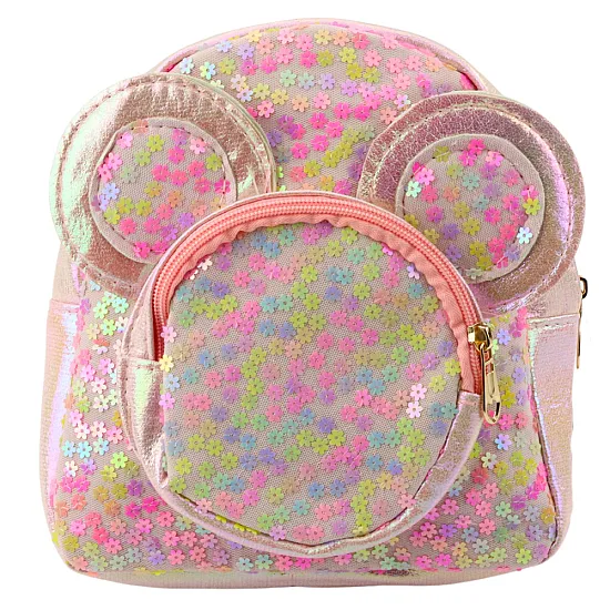 Bērnu rozā mugursoma ar mirdzumiem un peles ausīm, 22 cm, 3 l Mugursomas