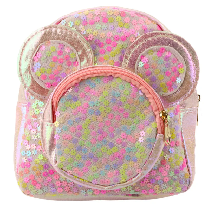 Bērnu rozā mugursoma ar mirdzumiem un peles ausīm, 22 cm, 3 l Mugursomas