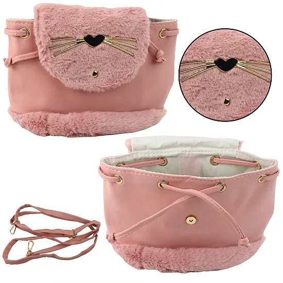 Bērnu rozā mugursoma ar plīša ausīm, regulējama siksna, 22 cm, 4 l Mugursomas