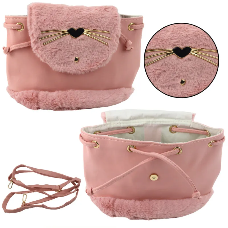 Bērnu rozā mugursoma ar plīša ausīm, regulējama siksna, 22 cm, 4 l Mugursomas