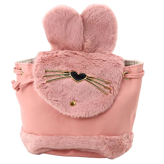 Bērnu rozā mugursoma ar plīša ausīm, regulējama siksna, 22 cm, 4 l Mugursomas