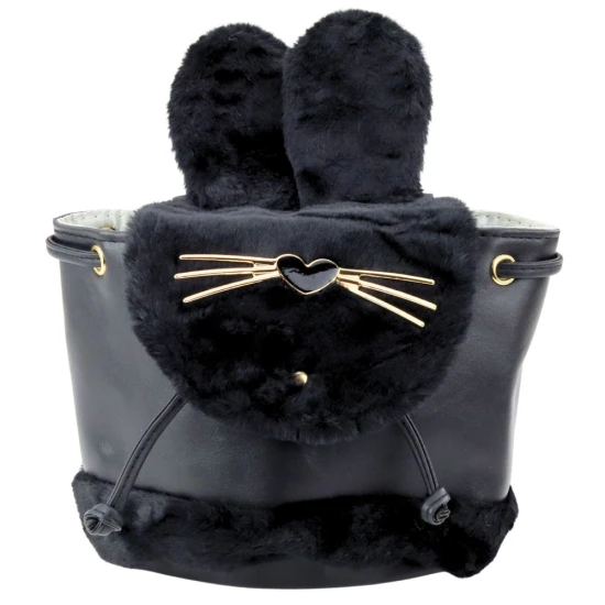 Bērnu melna mugursoma ar plīša ausīm, regulējama siksna, 22 cm, 4 l Mugursomas