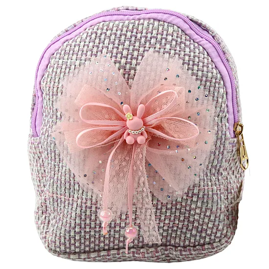 Bērnu violeta mugursoma ar lenti un zaķa motīvu, 21 cm, 2 l Mugursomas
