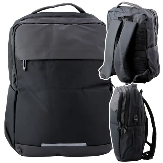 Melna mugursoma ar USB un klēpjdatora kabatu 16 l, 45 cm Mugursomas