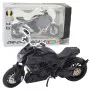 Melns metāla sporta motocikls ar gaismām un zelta detaļām, 1:12