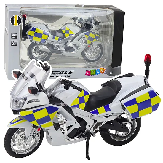 Policijas motocikla metāla lukturi skan balti 1:12