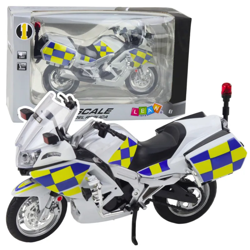 Policijas motocikla metāla lukturi skan balti 1:12