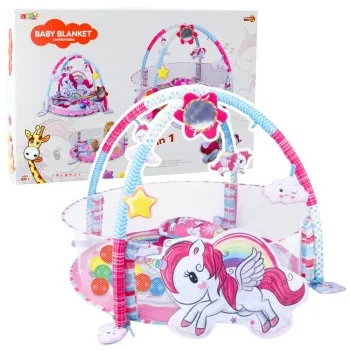 Mazuļu rotaļu paklājiņš ar bumbiņu baseinu 3in1 „Unicorn Pink“