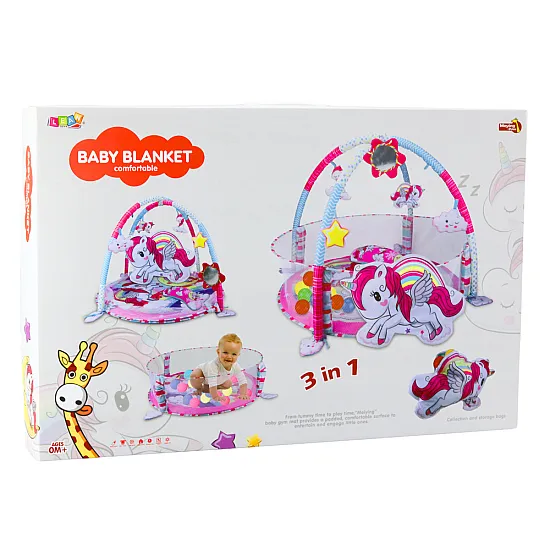 Baby Play Mat Ball Pool 3in1 Unicorn Pink Zīdaiņiem