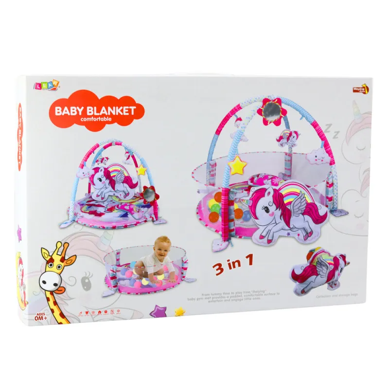Baby Play Mat Ball Pool 3in1 Unicorn Pink Zīdaiņiem