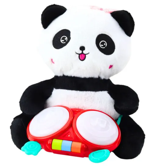 Plīša panda ar bungām - muzikāla rotaļlieta Zīdaiņiem