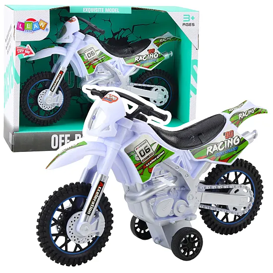 Rotaļlietu balts SUV motocikls