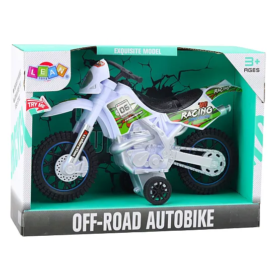 Rotaļlietu balts SUV motocikls