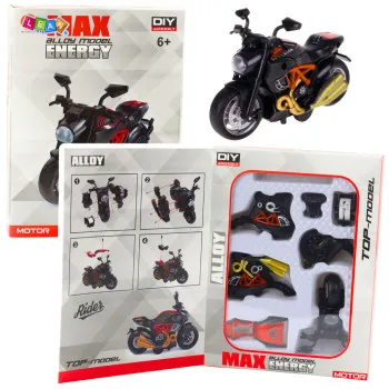 Saliekams metāla motocikls 1:14 ar skrūvgriezi, DIY, melns/oranžs