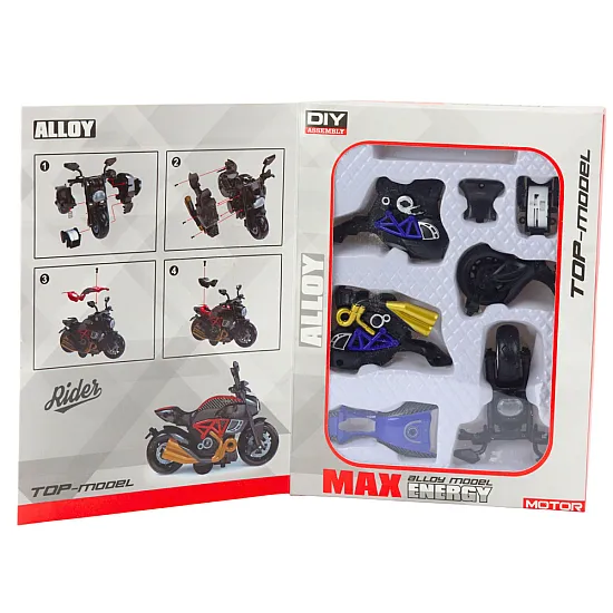 Motocikls, kas samontēts, griežot metālu 1:14 DIY zils