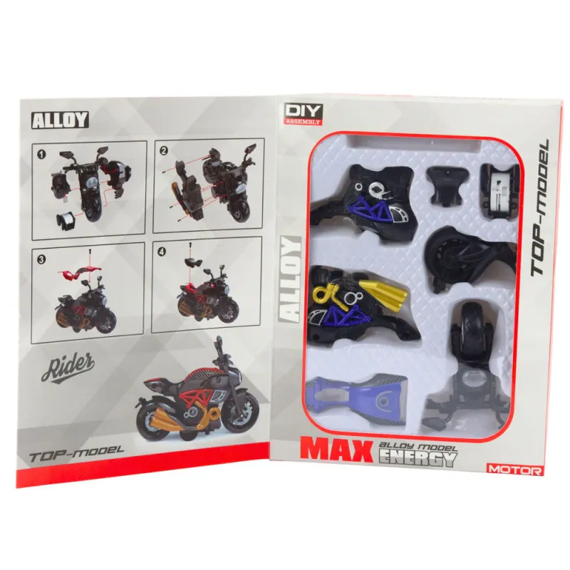 Motocikls, kas samontēts, griežot metālu 1:14 DIY zils