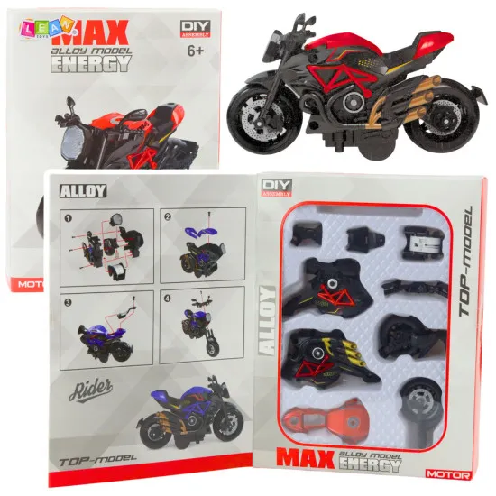 Motocikls Montāžas skrūve Metāla 1:14 DIY melnā un sarkanā krāsā