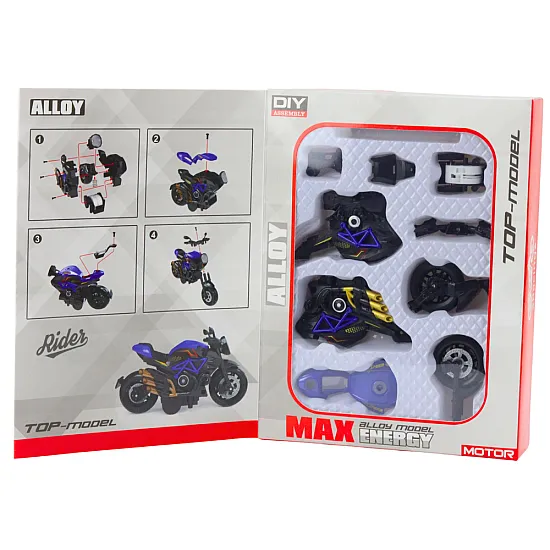 Rotaļlietu motociklu stiprinājuma skrūves Metāls 1:14 DIY melns un zils