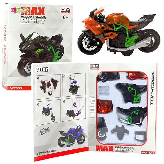 Saliekamais motocikls Skrūve Metāla 1:14 DIY Oranži-zaļš