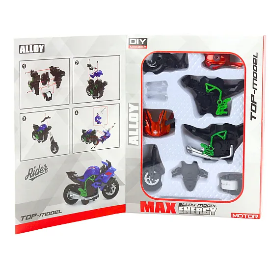 Saliekamais motocikls Skrūve Metāla 1:14 DIY Oranži-zaļš