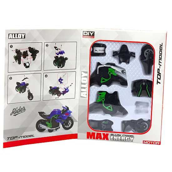 Saliekamais motocikls Skrūve Metāla 1:14 DIY zaļš un melns
