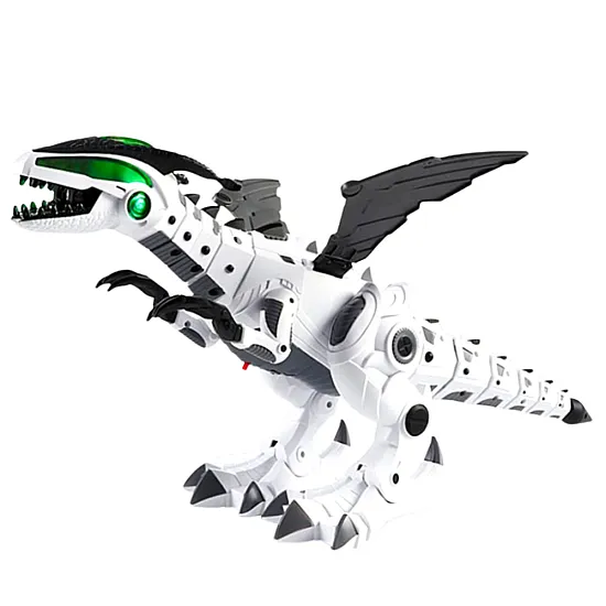 Baterijomis valdomasbaltas dinozaurų robotas Žaisliniai robotai