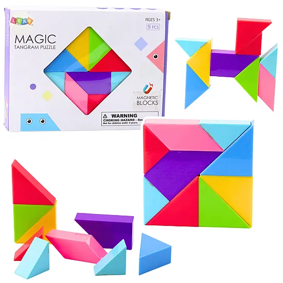 Magnētiskie Tangram bloki Krāsainas puzles uzlīmes 9 gab.