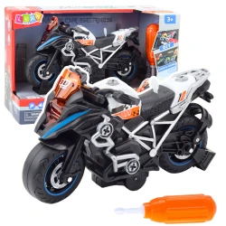 Melns sacīkšu spinning motocikls ar gaismas un skaņas efektiem