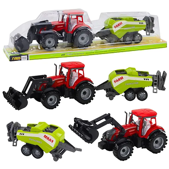 Raudono traktoriaus rinkinys su krautuvu Žaisliniai automobiliai
