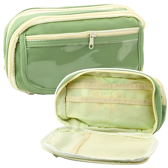 Zaļš skolas penālis ar kabatām 22 cm Vimpeļi