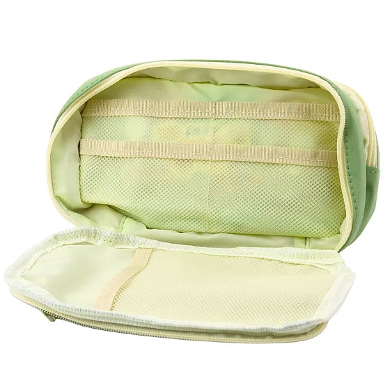 Zaļš skolas penālis ar kabatām 22 cm Vimpeļi