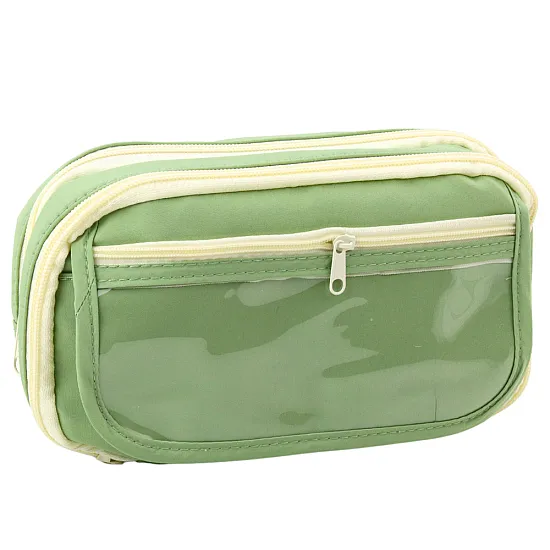 Zaļš skolas penālis ar kabatām 22 cm Vimpeļi
