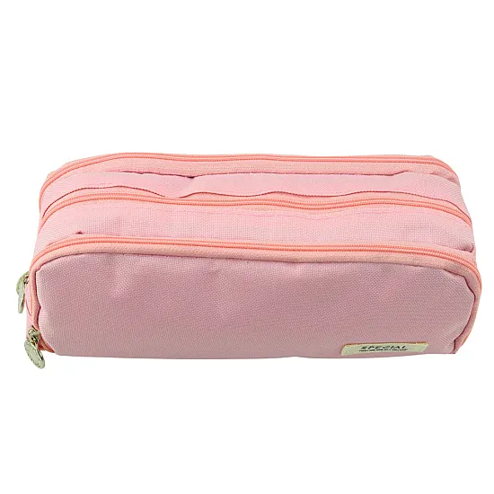 Rozā skolas penālis ar diviem nodalījumiem un priekšējo kabatiņu, 23 x 9 cm Vimpeļi