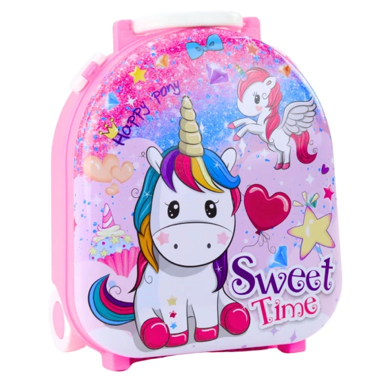 Rozā skaistumkopšanas komplekts 2in1 Unicorn čemodāns