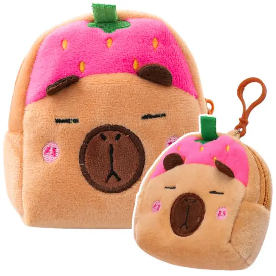 Plush Wallet with Keychain Capybara Strawberry Pink 9.5 x 8 cm Kancelejas preces