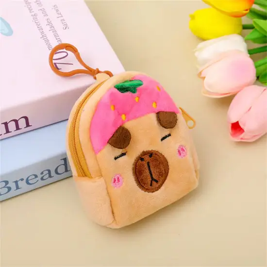 Plush Wallet with Keychain Capybara Strawberry Pink 9.5 x 8 cm Kancelejas preces