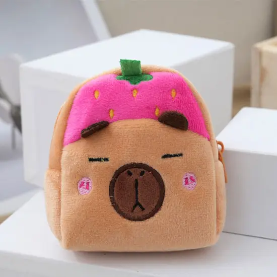 Plush Wallet with Keychain Capybara Strawberry Pink 9.5 x 8 cm Kancelejas preces