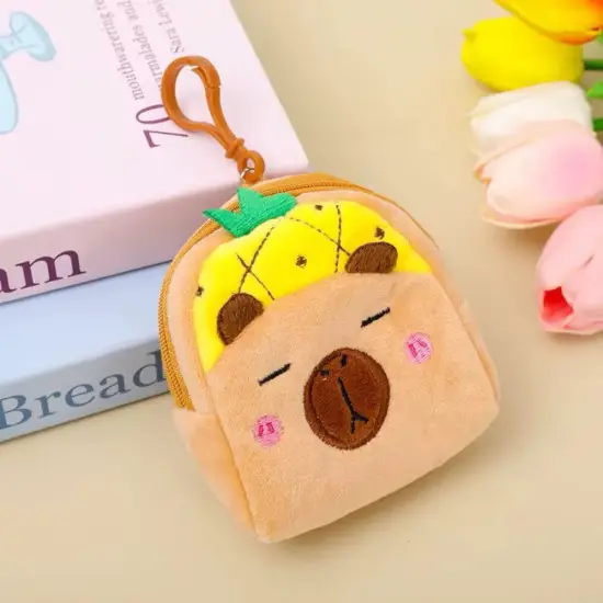Plīša kapibaras maksts ar ananāsu motīvu 9,5 x 8 cm Mugursomas un somas