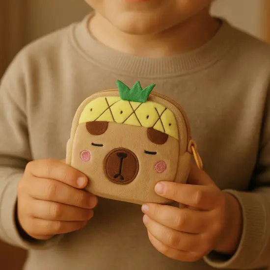 Plīša kapibaras maksts ar ananāsu motīvu 9,5 x 8 cm Mugursomas un somas