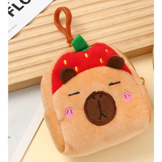 Plīša kapibaras maksts ar zemeņu motīvu 9,5 x 8 cm Mugursomas un somas