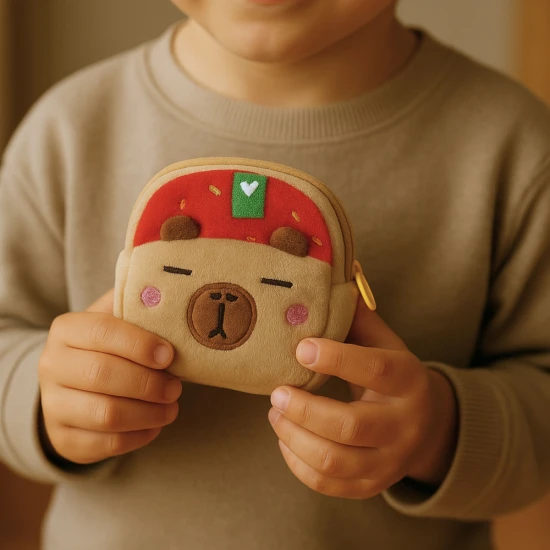 Plīša kapibaras maksts ar zemeņu motīvu 9,5 x 8 cm Mugursomas un somas