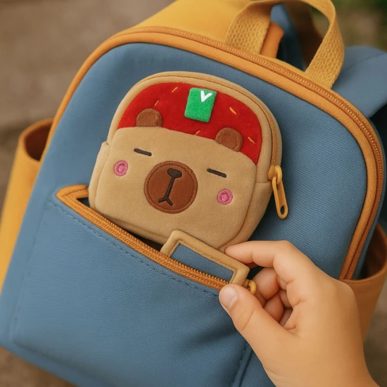 Plīša kapibaras maksts ar zemeņu motīvu 9,5 x 8 cm Mugursomas un somas