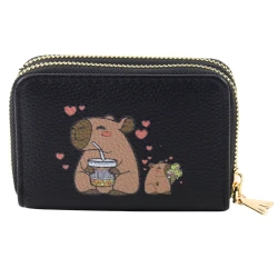 Melns divu nodalījumu maks ar karšu slotu Kapibara 12,5 x 8,5 cm